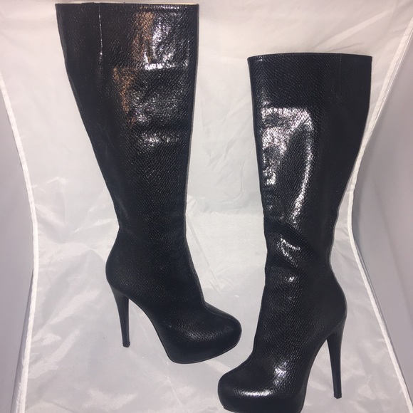 Shoes - Knee high boots faux croc print